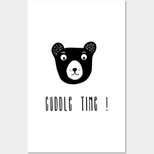 Cuddle time bear black and white illustration Posters and Art